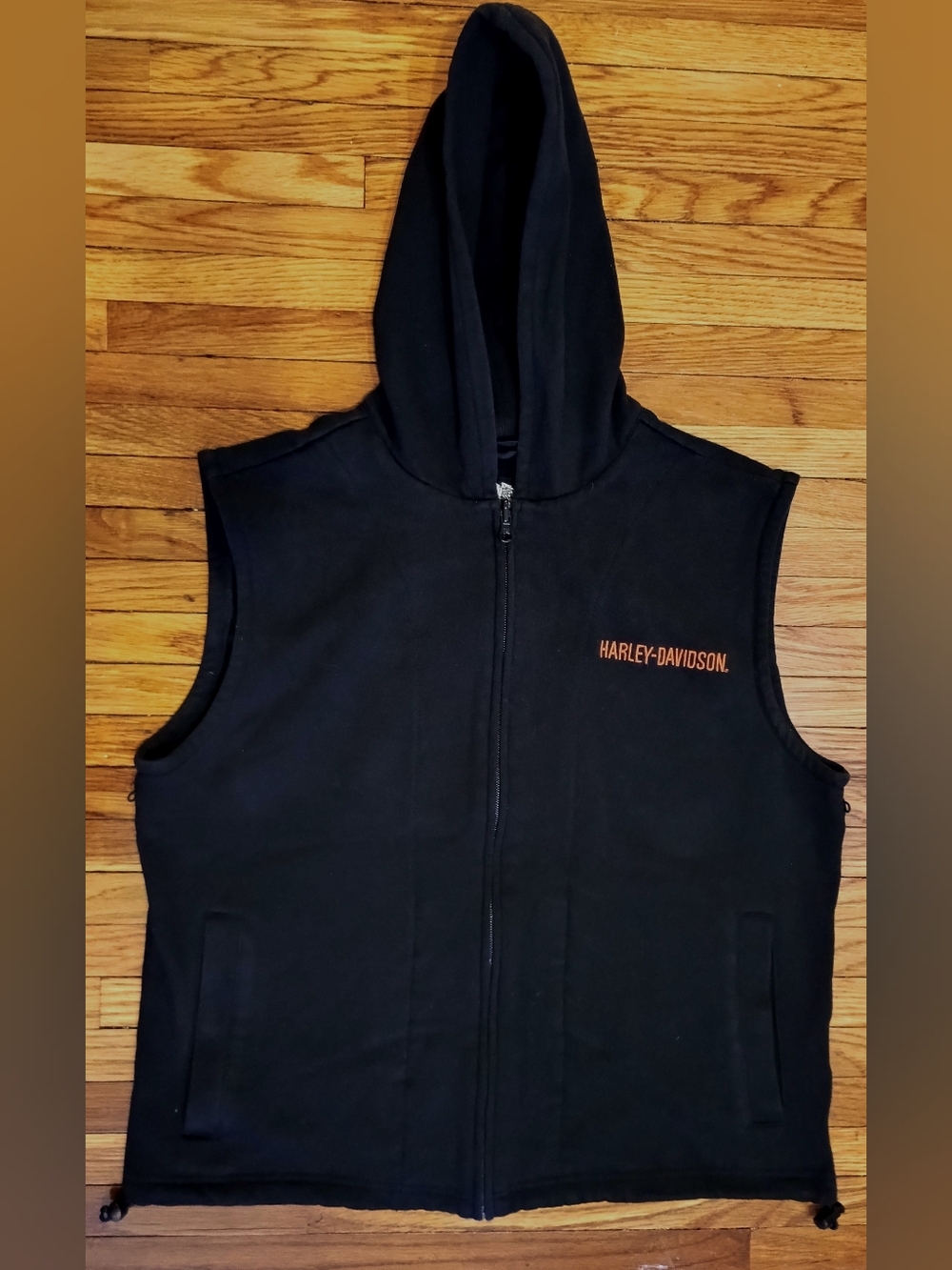 Harley-Davidson Men's Hooded Full-Zip Vest Medium Black Orange Layer Liner M